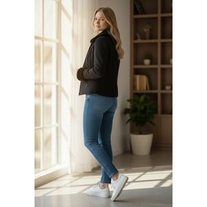 Jennie for Nina Leonard Black Zip Front Faux Fur Collar and Cuff Jacket Womens